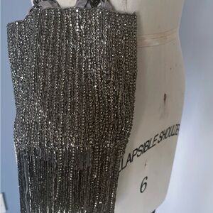 Zara Pewter Beaded Fringe Handbag